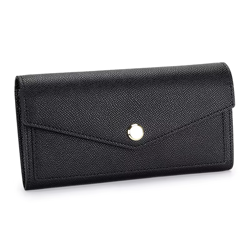 Portefeuille personnalisable en cuir véritable pour femmes, Long, pochette de couleur contrastée