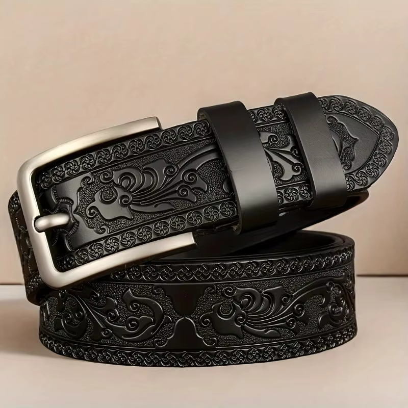 Ceinture en cuir véritable pour hommes et femmes, style occidental rétro, à la mode, avec boucle en