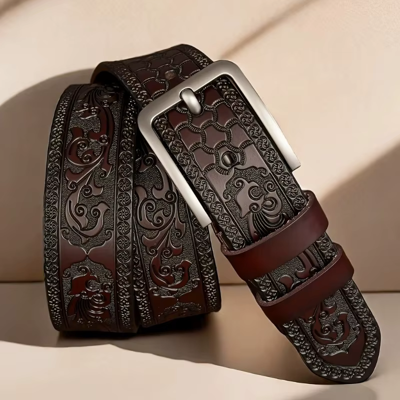 Ceinture en cuir véritable pour hommes et femmes, style occidental rétro, à la mode, avec boucle en