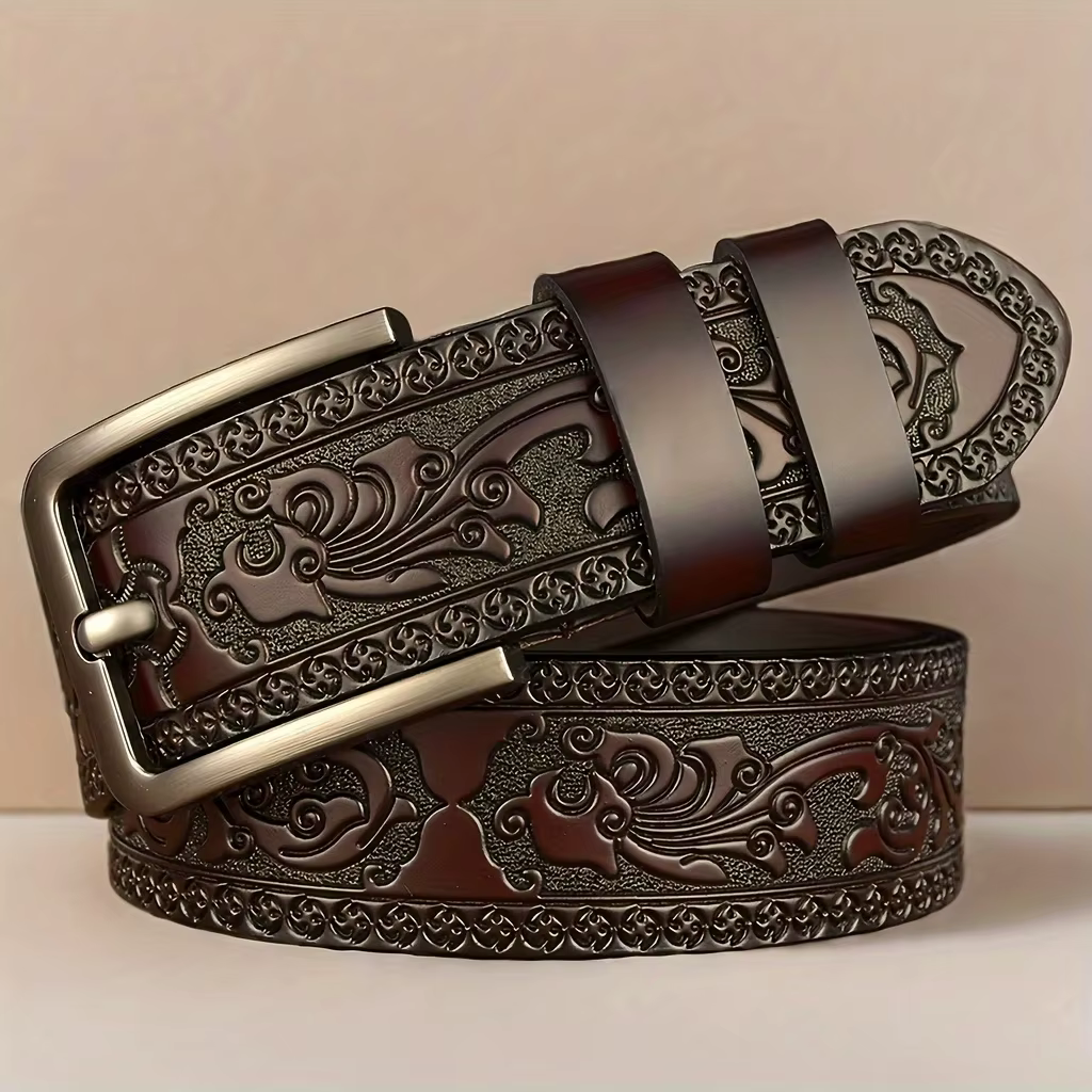 Ceinture en cuir véritable pour hommes et femmes, style occidental rétro, à la mode, avec boucle en 