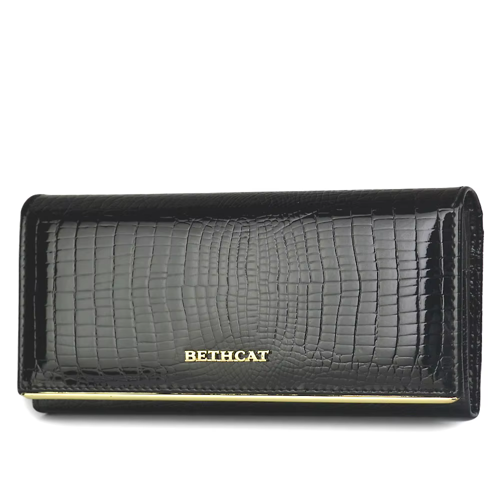 Beth Cat-Portefeuille en cuir véritable pour femme, moraillon en peau de vache alligator, porte-cart