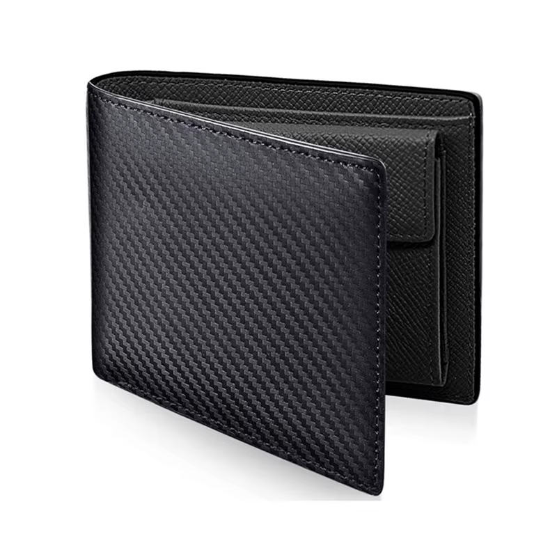 Portefeuille en cuir PU en fibre de carbone pour hommes et femmes, portefeuille à deux cartes, poche