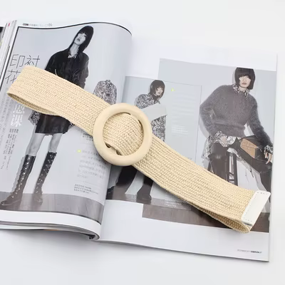 Ceinture tressée élastique bohème avec boucle en bois pour femmes, accessoires de tissage, robe déco
