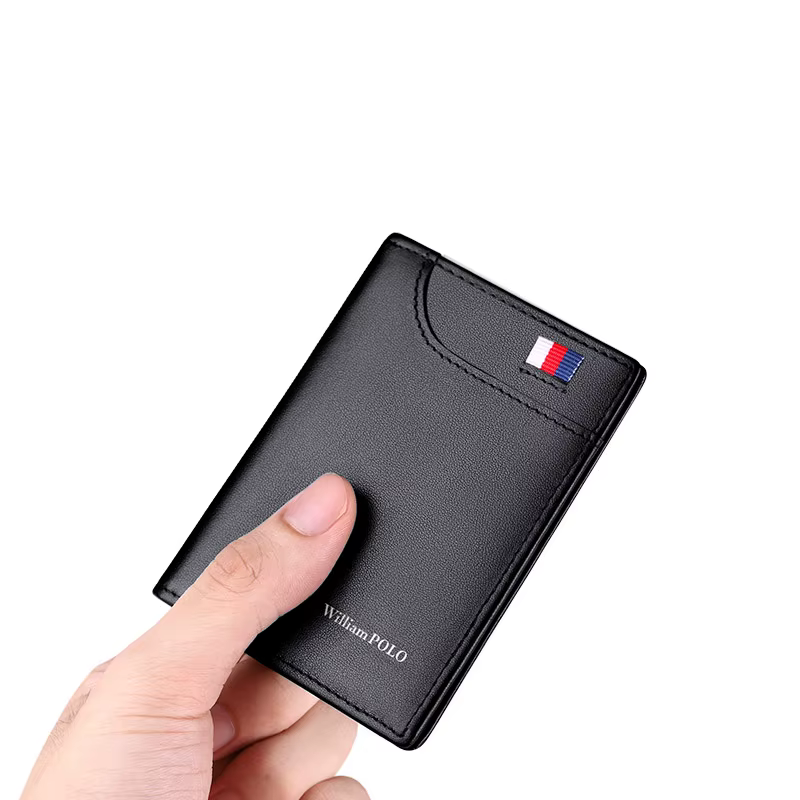 Petit porte-cartes vertical pour hommes, Mini portefeuille en cuir ultra fin, court pour hommes