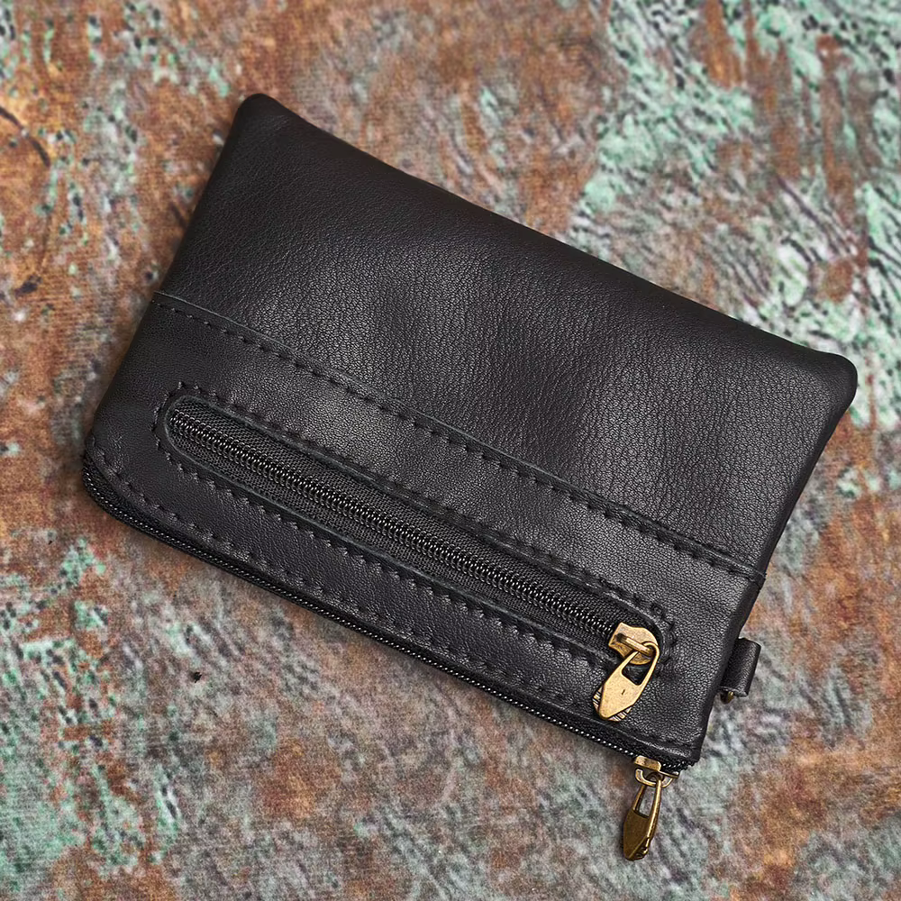 NASVA portefeuille en cuir véritable pour hommes rétro sac à monnaie fermeture éclair petit portefeu