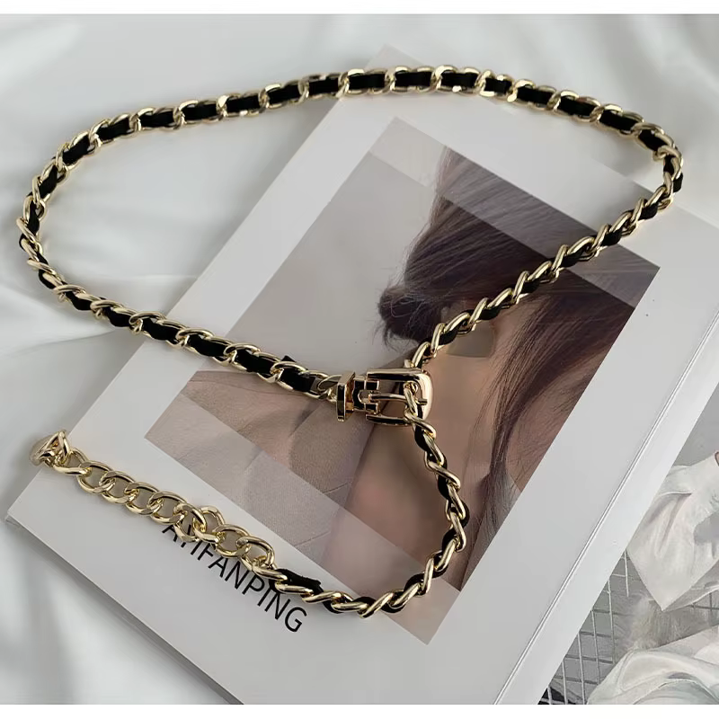 Ceinture chaîne en cuir dorée pour femme, mini-ceinture fine et élégante pour robe, accessoires de m