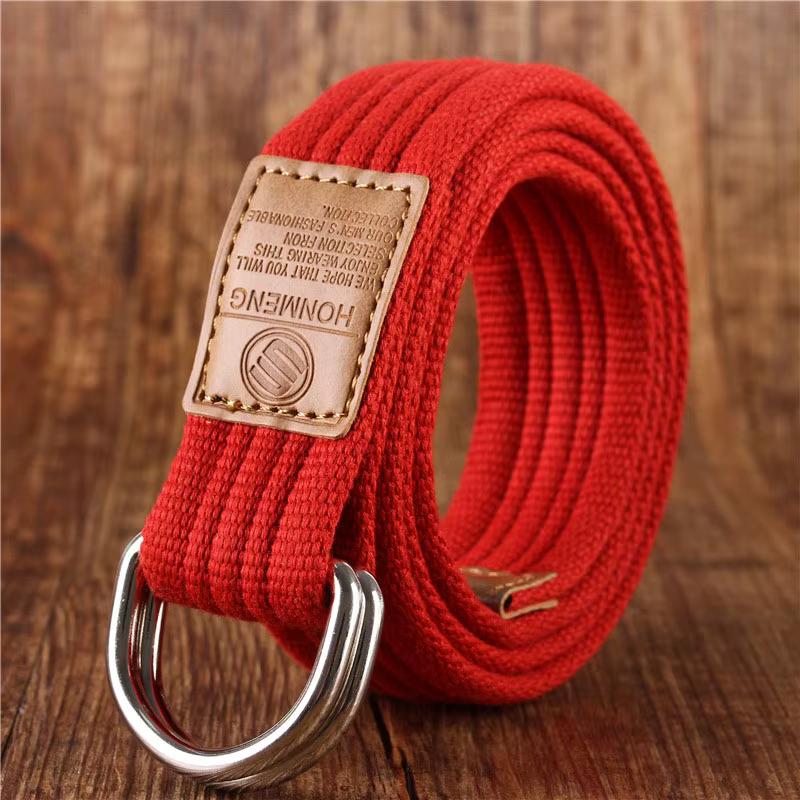 Nouveau unisexe toile ceinture Double anneau boucle ceinture militaire armée ceintures hommes femmes
