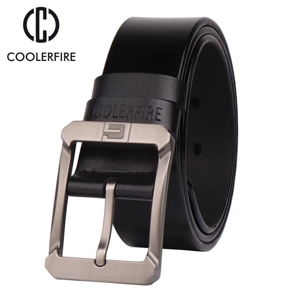 Ceintures en cuir véritable Coolerfire pour hommes, ceinture de marque à boucle à ardillon pour jean