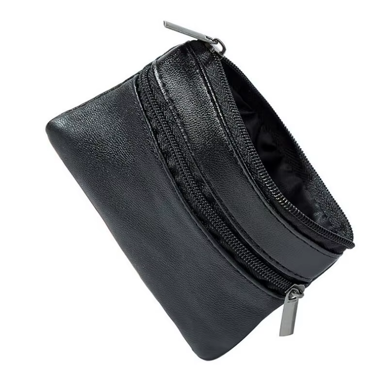 Porte-monnaie homme femme cuir noir fermeture éclair unique multi-fonction téléphone portable porte-