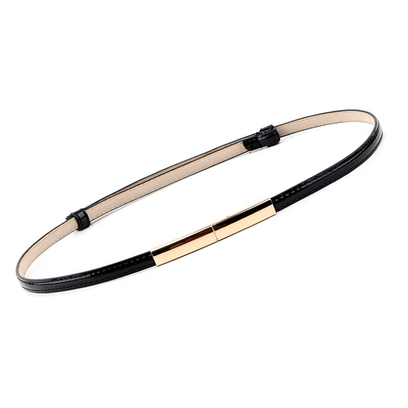 Ceinture élastique réglable en cuir pour femmes, ceinture mince pour dames, boucle dorée, noir, blan