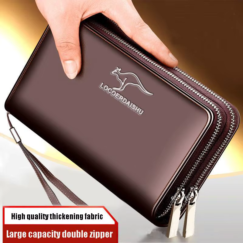 Portefeuille en cuir pour homme grande capacité, billeteras para hombre, pochette homme à double fer