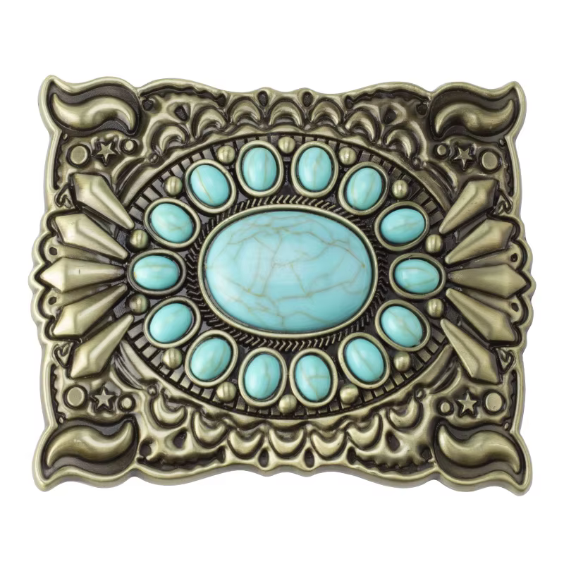 YonbaoDY-Boucle de Ceinture de Style Rétro pour Femme, Incrustée de Pierres Précieuses d'Agate Bleue