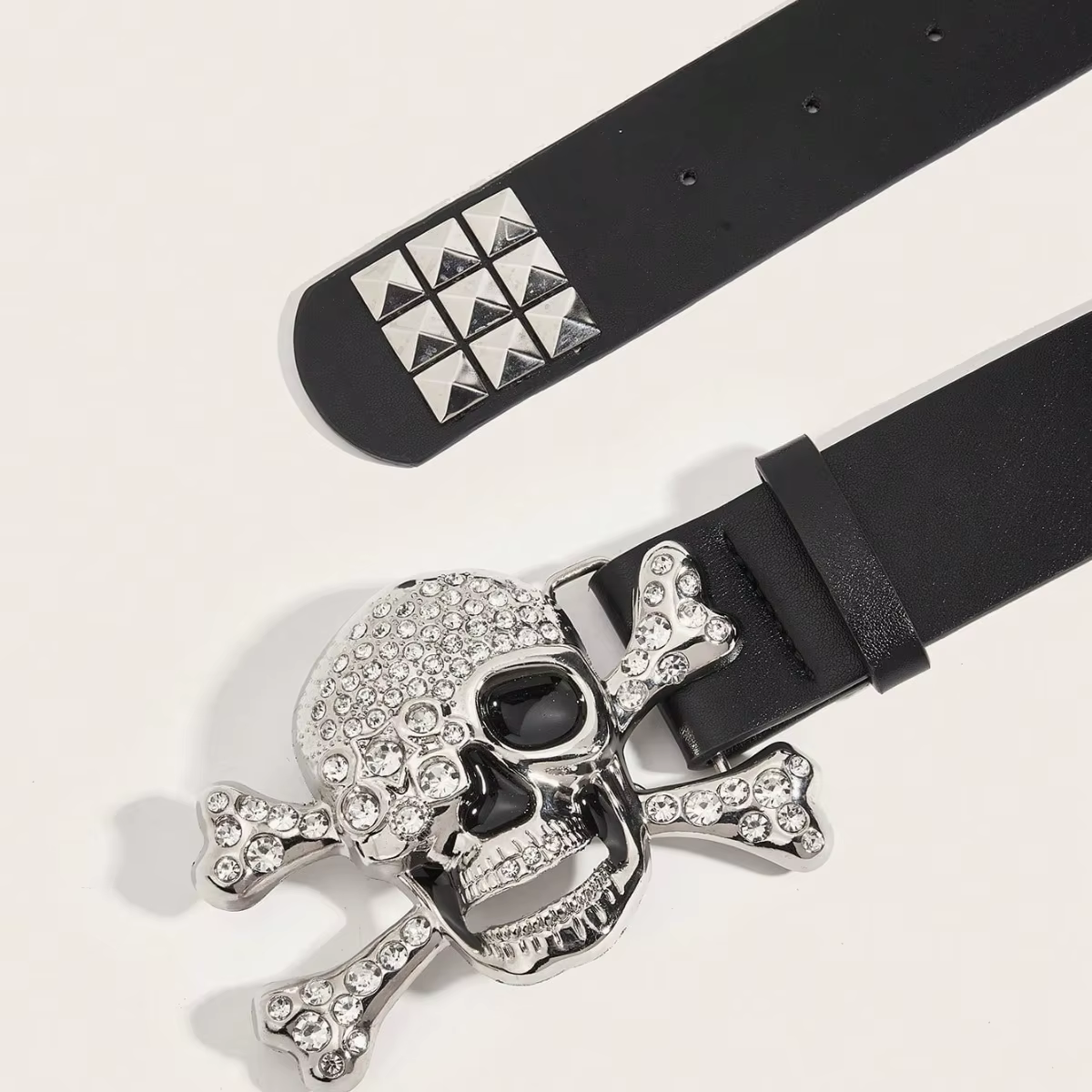 Ceinture à rivets et boucle tête de mort punk foncé pour hommes, 1 pièce, ceinture décorative polyva