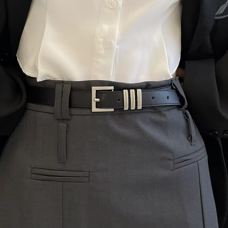 Ceinture fine noire élégante pour jeans et jupes, polyvalente, Simple, Style décontracté, anneau en