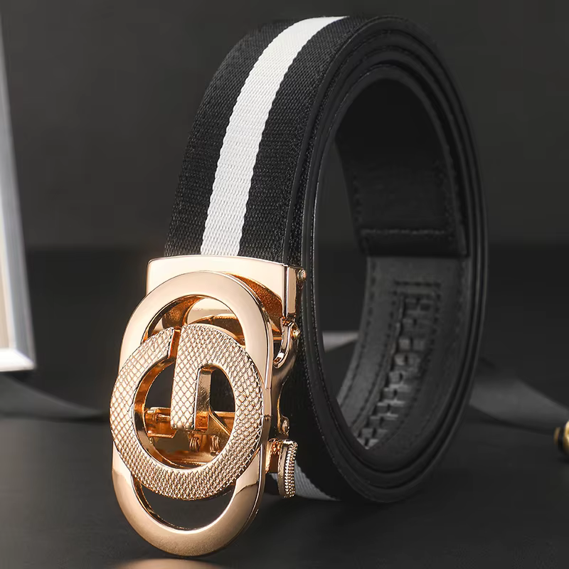 Ceinture homme 2026 large de 3,4 cm en cuir et toile, ceinture formelle pour homme, boucle en métal 