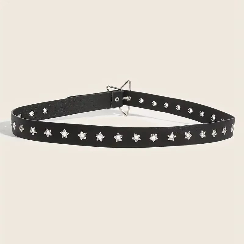 Y2K Punk étoile oeillet noir Rivet ceinture Goth Pu cuir ceintures pour femmes jean pantalon garçons