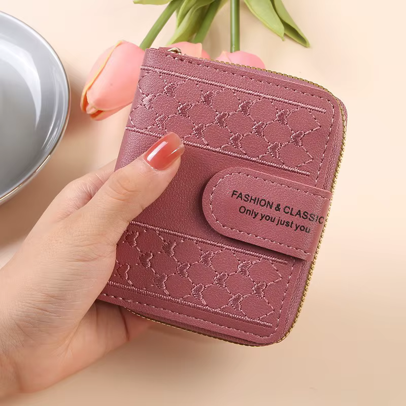 Nouveau portefeuille court zippé pour femme, grande capacité, porte-monnaie, pochette porte-cartes, 