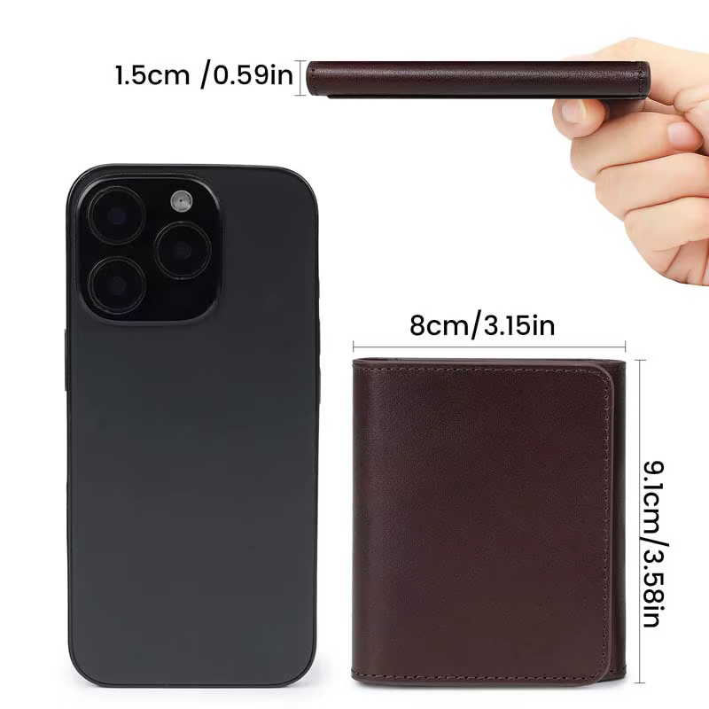 Petit portefeuille Portable pour hommes en cuir de Grain fin, Mini portefeuille Vintage en cuir véri