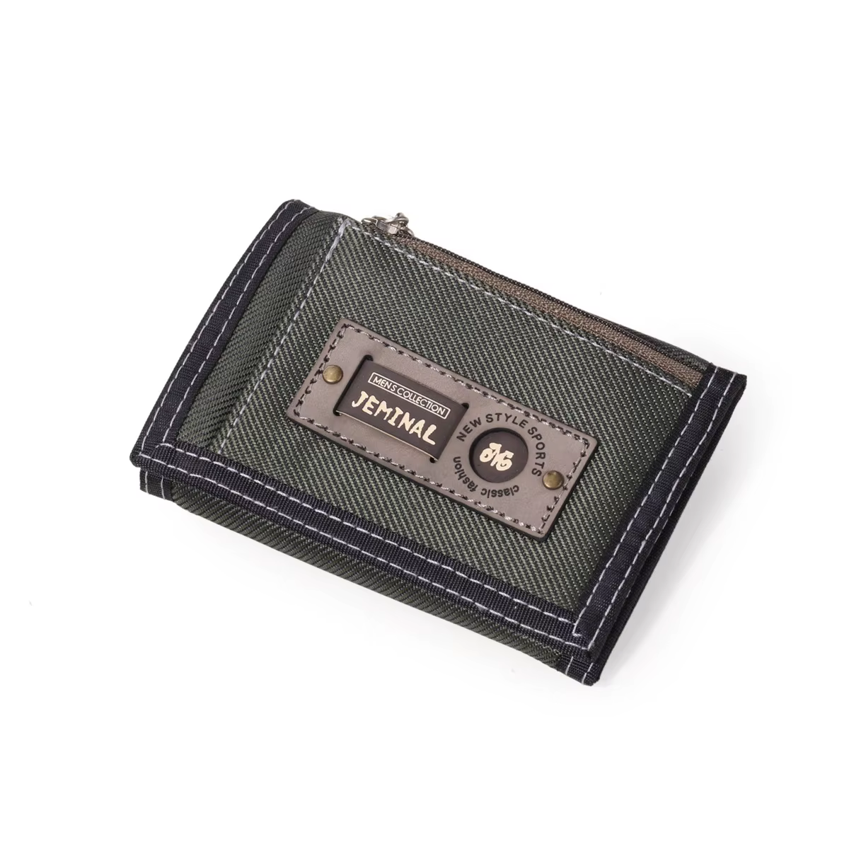 Portefeuille à trois volets en nylon gris pour hommes et femmes, sac à main zippé, porte-monnaie, po