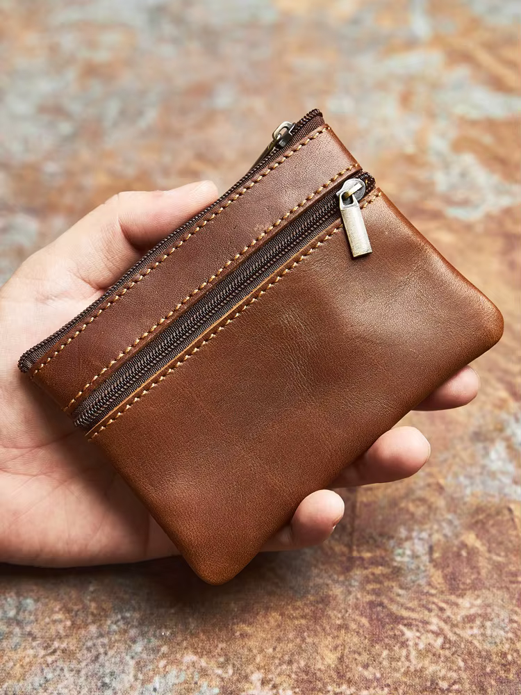 NASVA-Porte-monnaie en cuir véritable pour homme et femme, mini portefeuille zippé, petit porte-cart