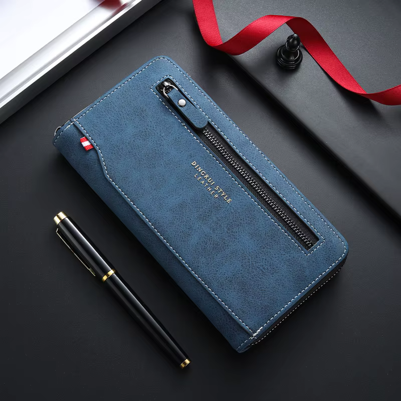 Nouveau portefeuille long à fermeture éclair pour hommes, à la mode et avec plusieurs fentes pour ca