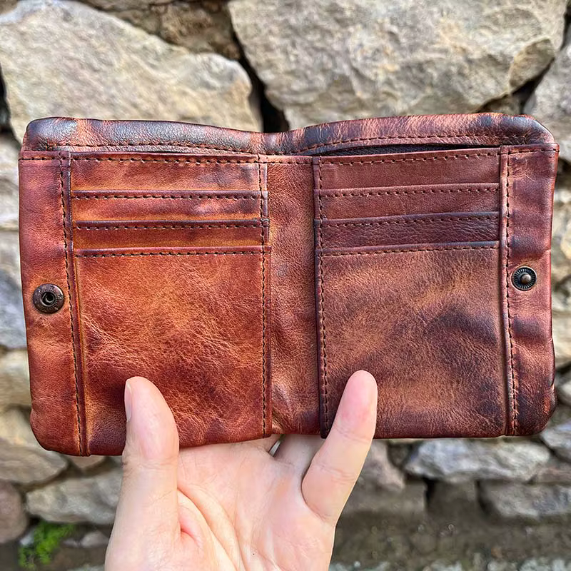 Portefeuille en cuir véritable fait main pour hommes et femmes, style vintage