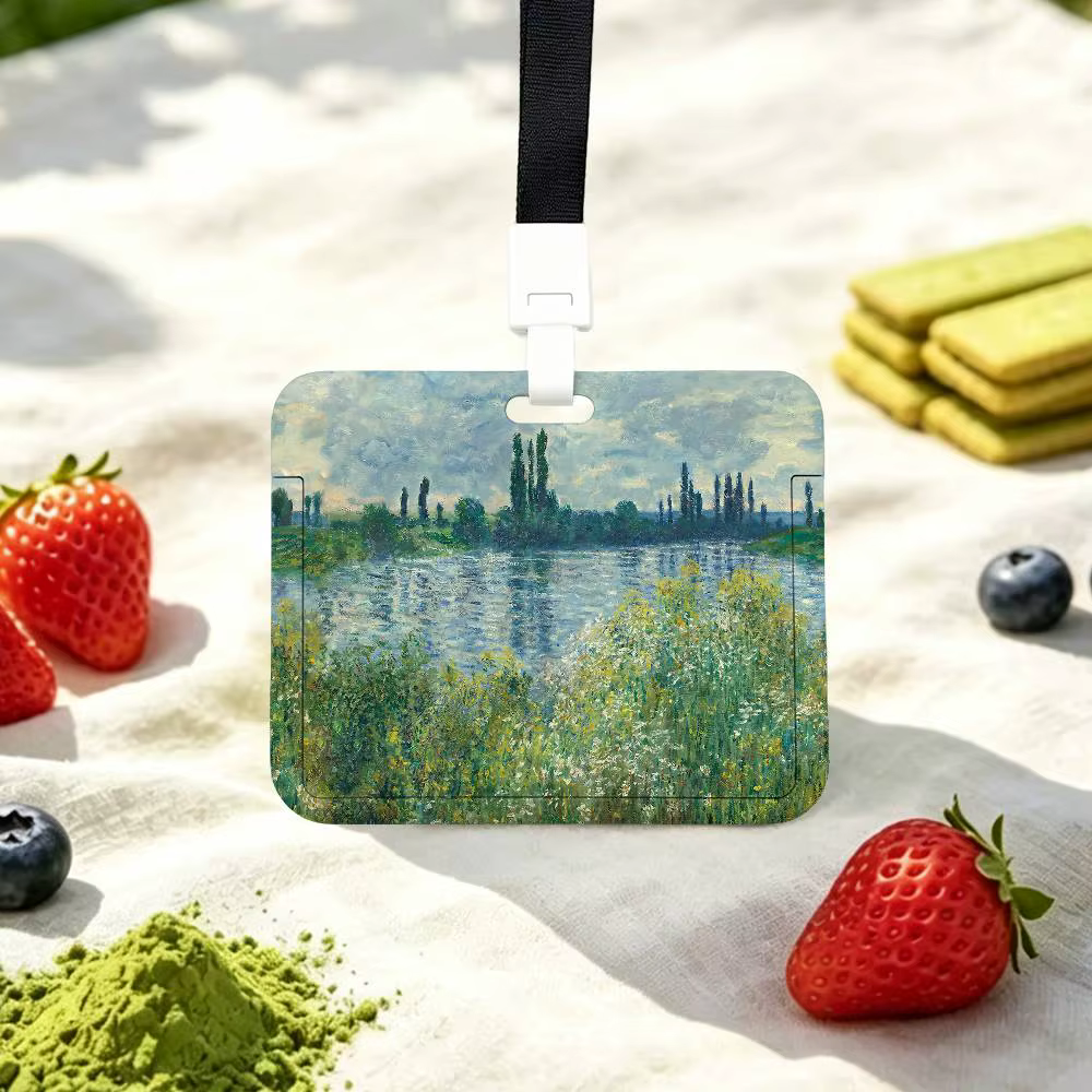 Porte-carte d'identité esthétique avec motif de peinture de Claude Monet, porte-carte de travail dur