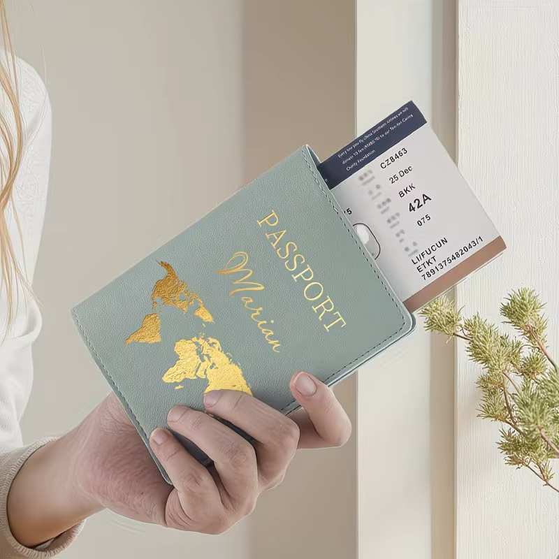 Porte-passeport personnalisé avec lettres et nom, porte-documents de voyage léger, couverture de pas