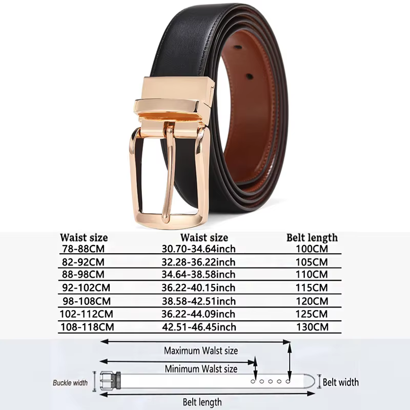 Nouvelle ceinture réversible à boucle rotative double face pour hommes, ceinture habillée en cuir vé