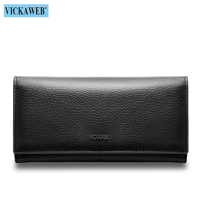 Portefeuille long en cuir véritable pour femme, avec fermeture magnétique et fermeture éclair, éléga