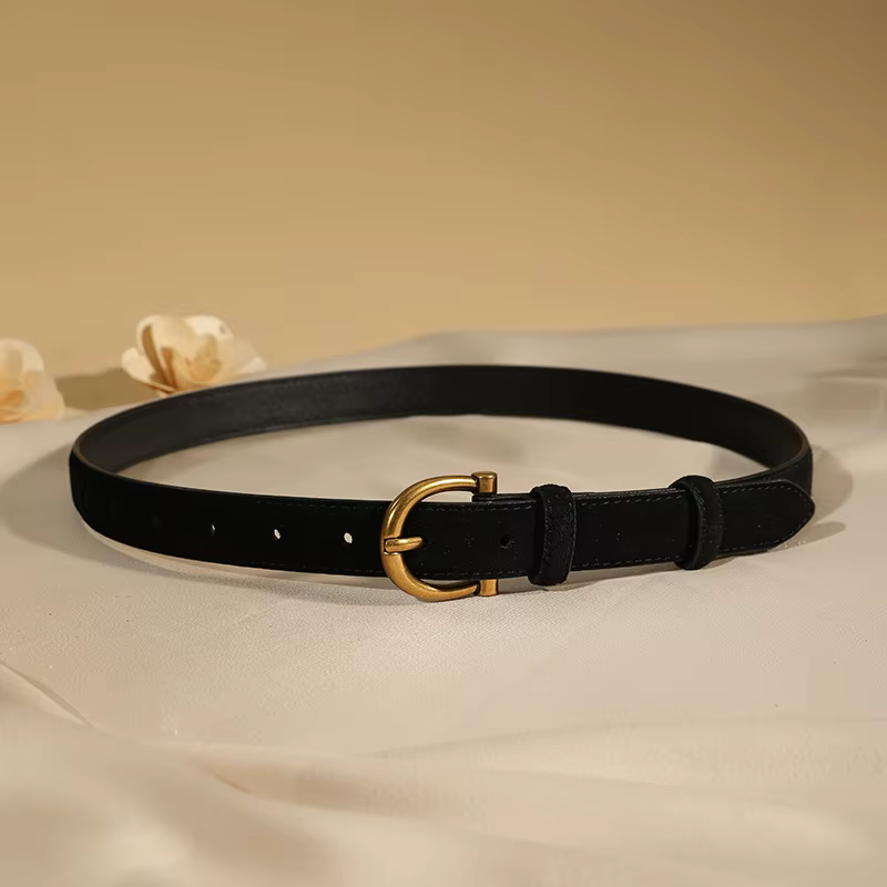 Ceinture en daim de luxe pour femmes ceinture en cuir élégante boucle ardillon en or ceinture de mar