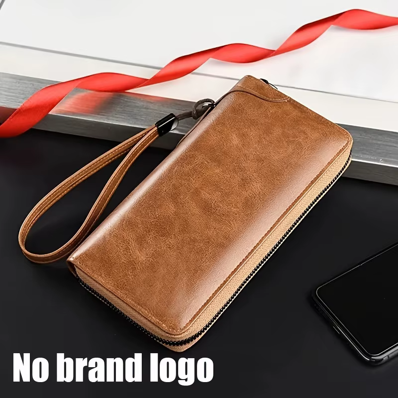Portefeuille Long à fermeture éclair pour hommes, portefeuille en cuir Pu de haute qualité, blocage