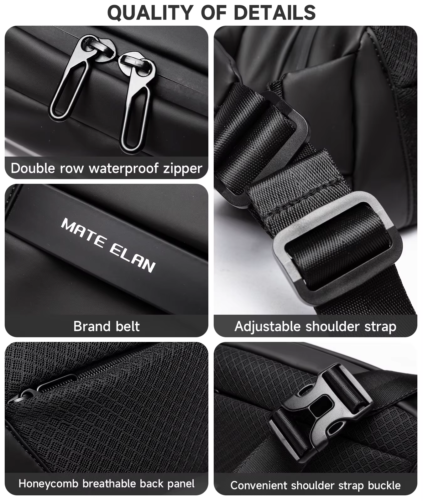 MATE ELAN solide imperméable hommes bandoulière sac à bandoulière quotidien voyage sport Fanny Pack