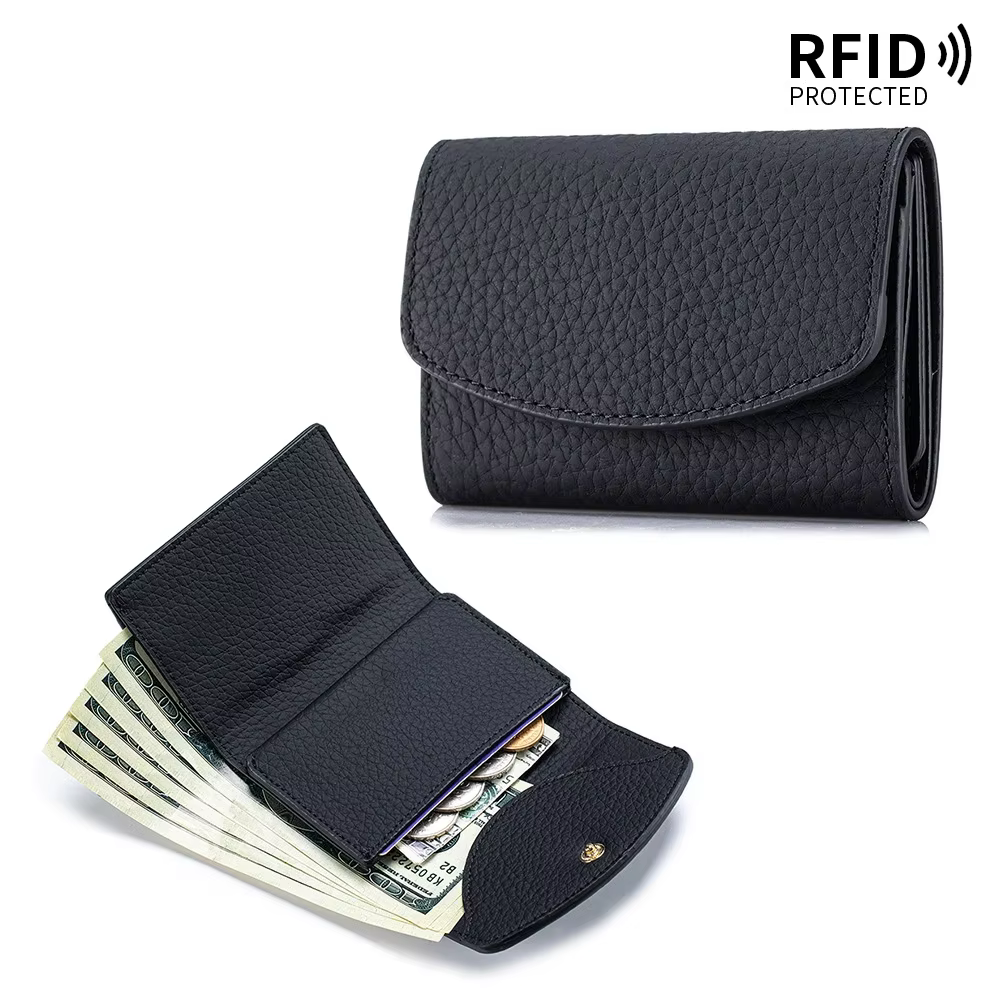 Nouveau portefeuille court en cuir véritable pour femmes, porte-monnaie Portable multifonctionnel de