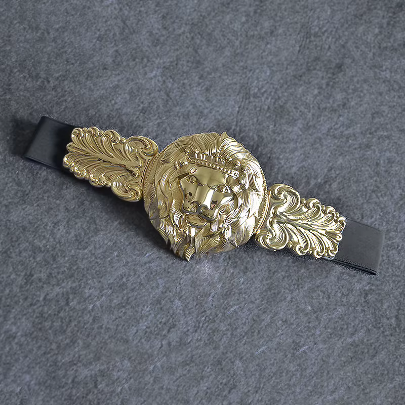 Ceinture tête de Lion doré pour femmes, boucle ronde en métal, ceinture exagérée pour femmes, ceintu