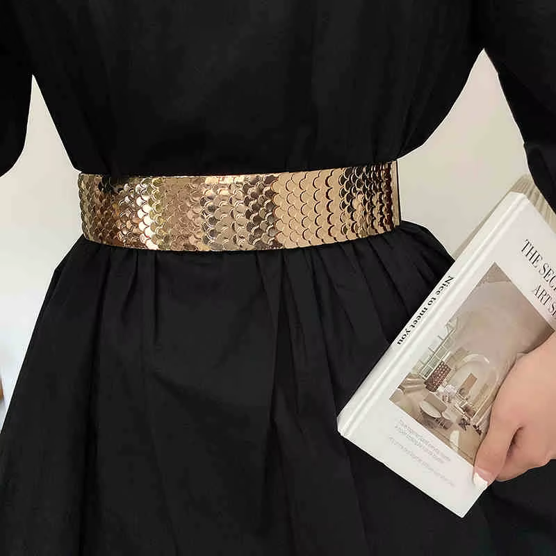 Ceinture en cuir élastique noir sans trous pour femmes, version large, polyvalente, décorative, pour