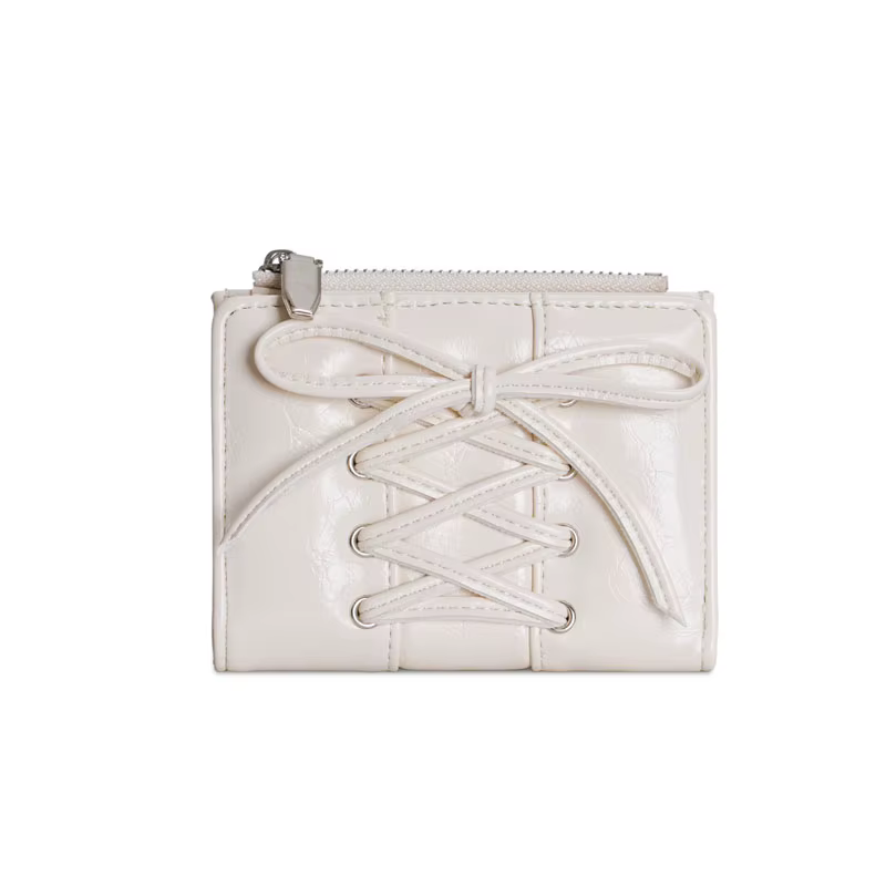 Portefeuille ultra fin à lacets pour femmes, porte-cartes multi-fentes, porte-monnaie à fermeture éc