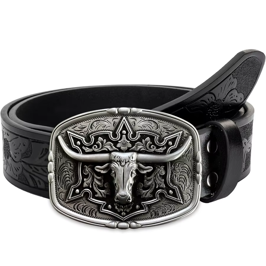 Ceinture pour hommes de Style Couple de Cowboy occidental-motif irrégulier sculpture fleur longue co