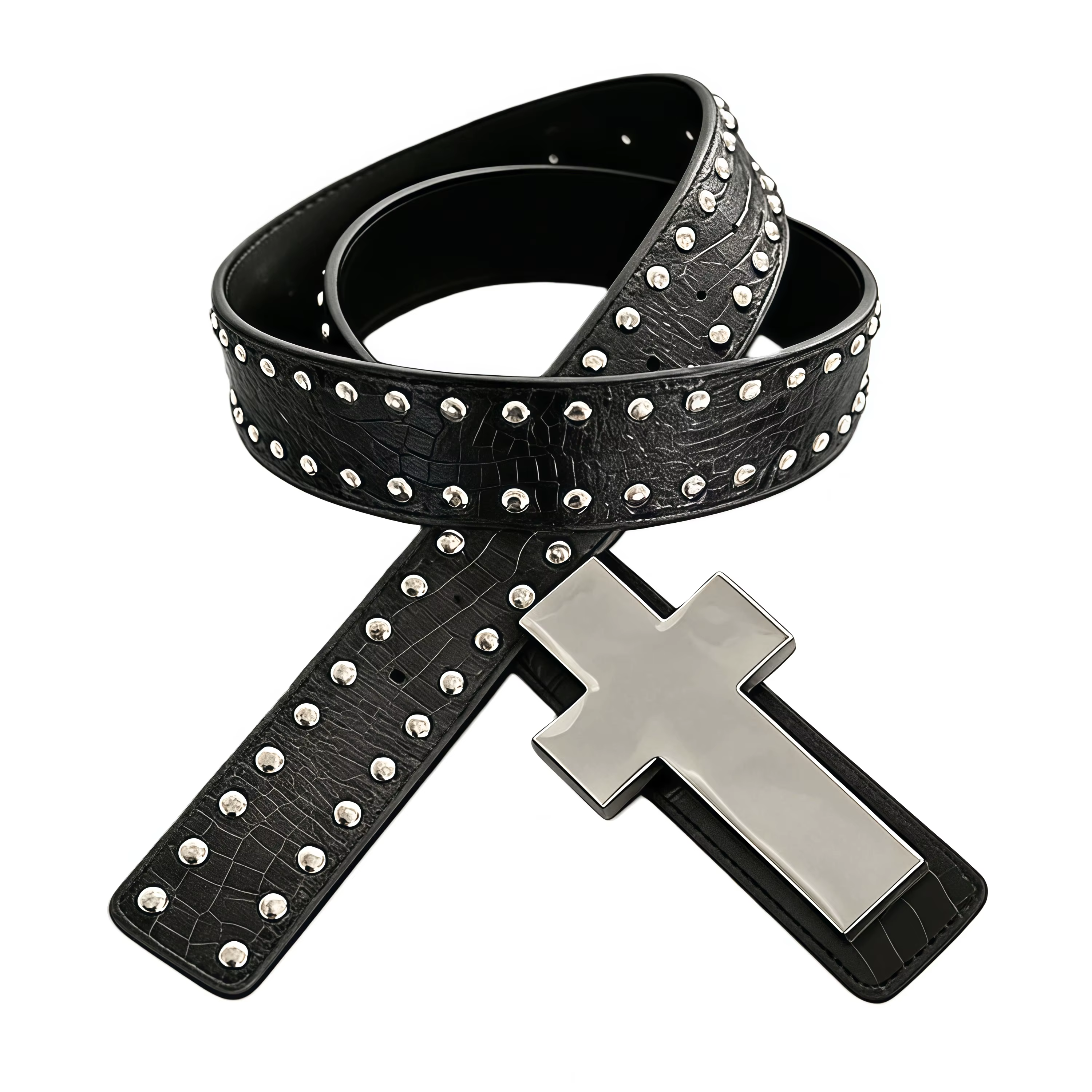 Ceinture croisée en métal cloutée à motifs craquelés, un accessoire de tenue de style gothique punk 