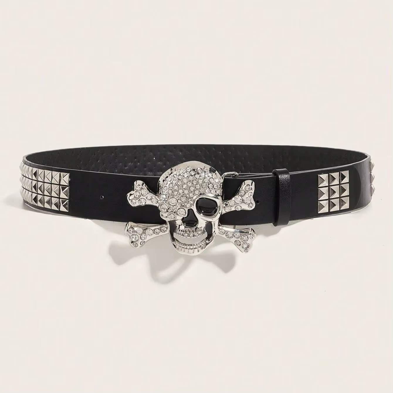 Ceinture à rivets et boucle tête de mort punk foncé pour hommes, 1 pièce, ceinture décorative polyva