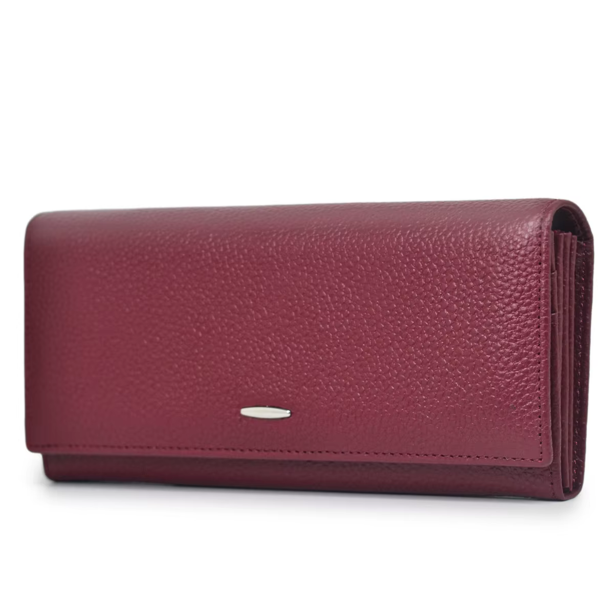 Portefeuille de luxe en cuir rouge vin pour femme – Slim Long à deux volets avec 8 emplacements pour