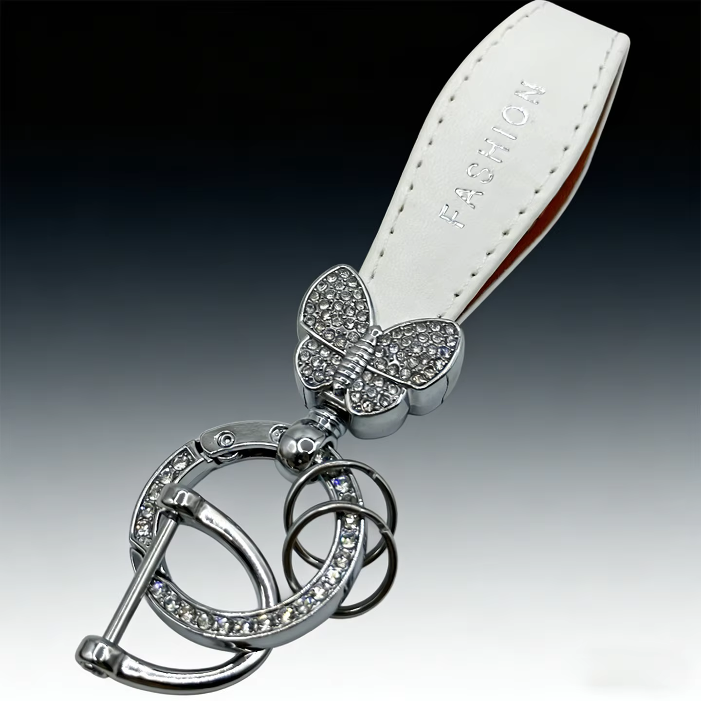 Porte-clés de voiture en strass papillon, porte-clés en cristal avec bracelet, pendentif délicat pou