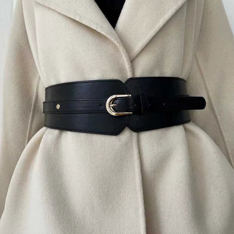 Ceinture Corset large en cuir PU pour femmes, couleur unie, rétro, élastique, slim, robe, manteau, b
