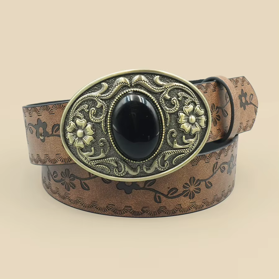 Ceinture pour femmes incrustée de Turquoise noir de Style Court rétro, Style Denim occidental, ceint