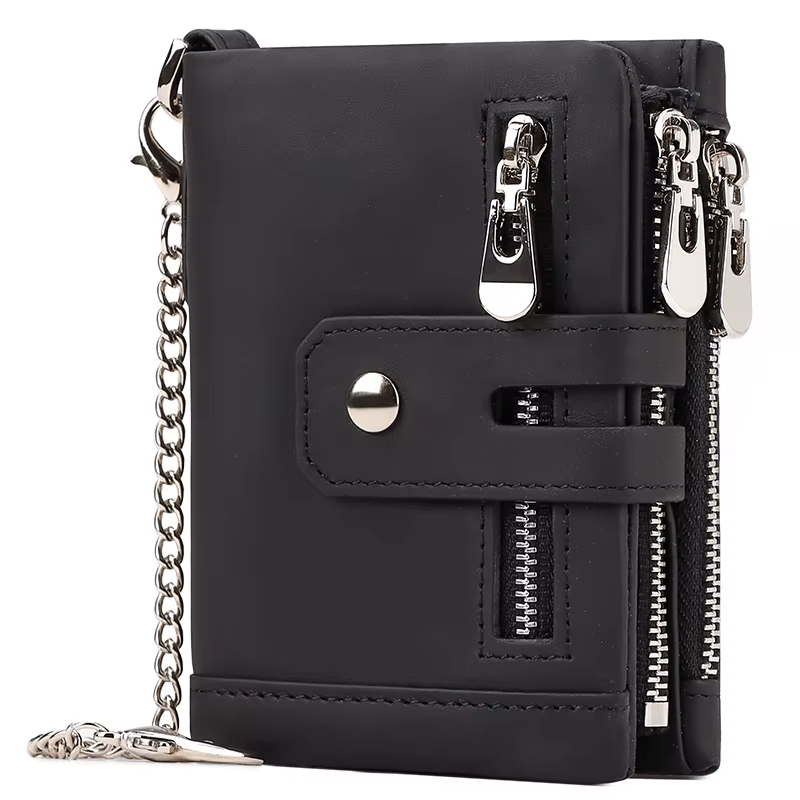 KAVIS portefeuille en cuir véritable pour hommes RFID porte-carte de crédit sac à main court Double