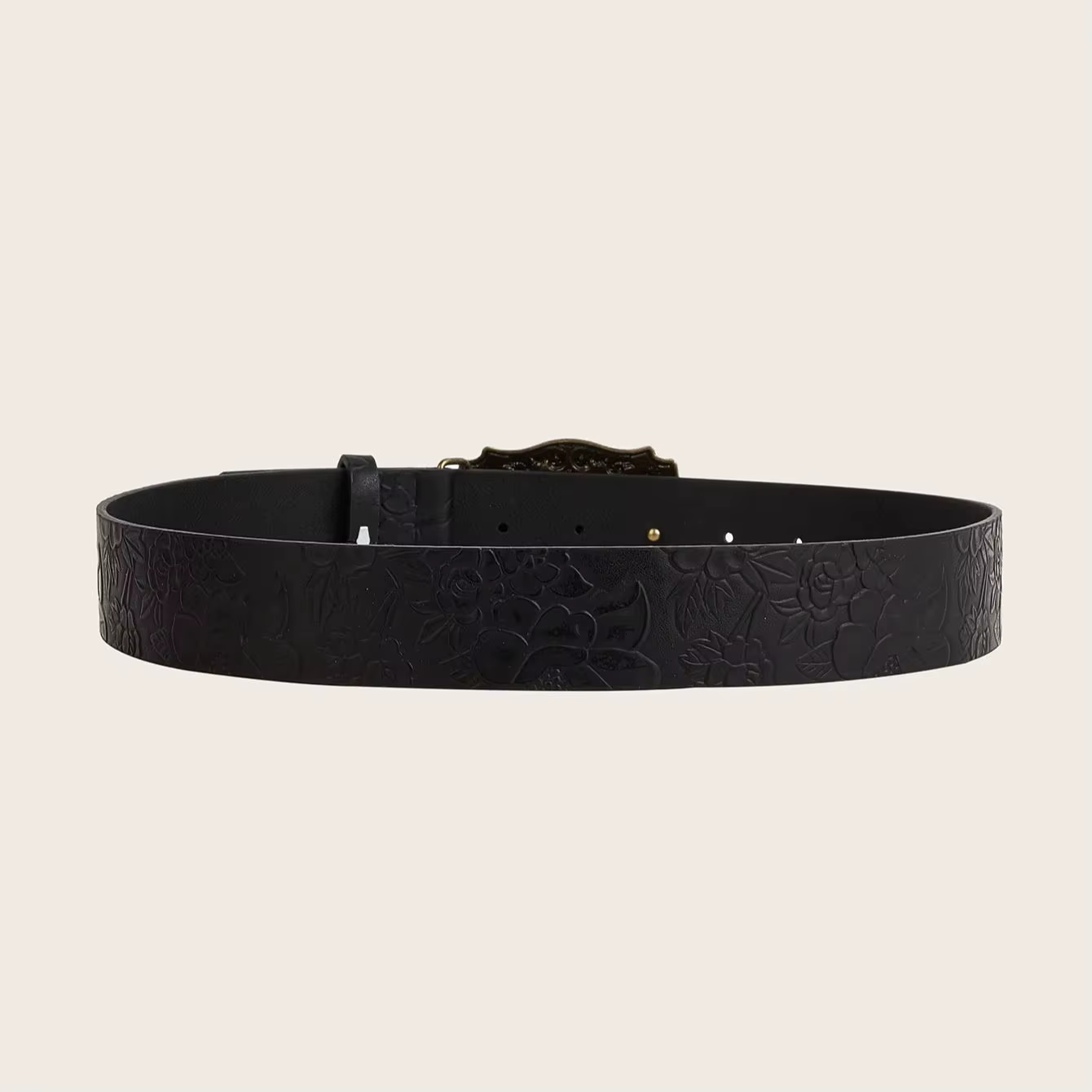 Ceinture en PU à motif de pivoine, boucle tête de cheval neutre, à la mode