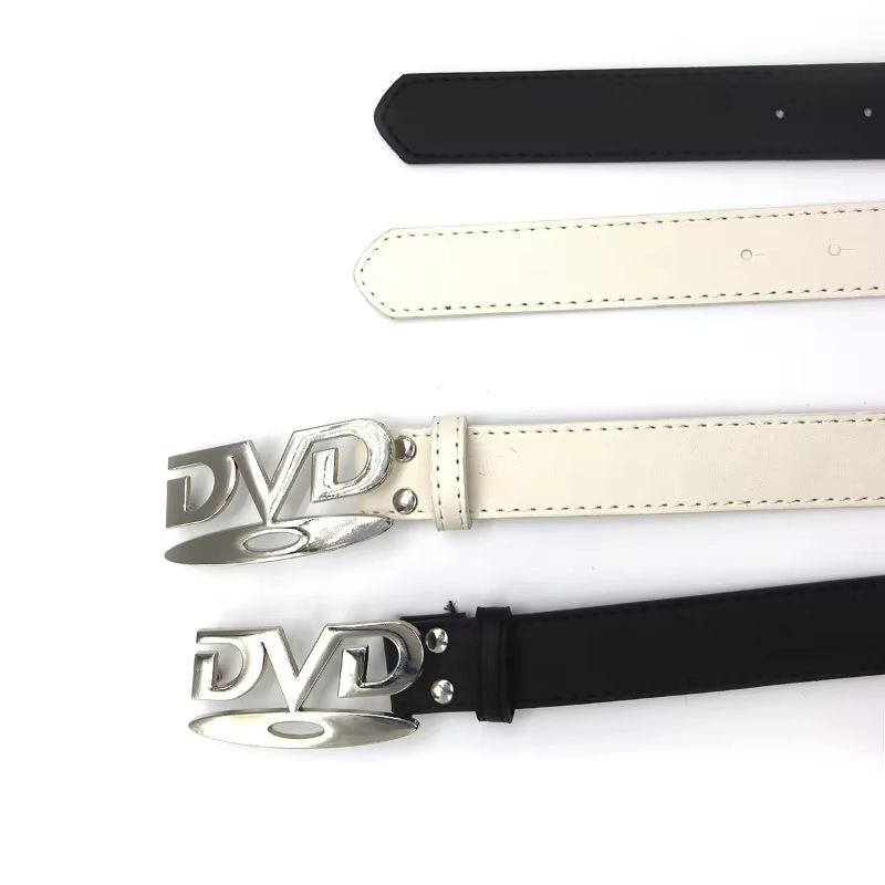 Ceinture unisexe à boucle DVD nostalgique, polyvalente, noire et blanche, décorative, pour hommes et