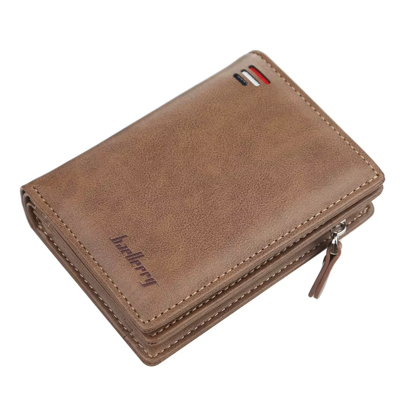 Portefeuille court pour homme Baellerry en cuir PU avec poche à monnaie zippée, vintage, grande capa