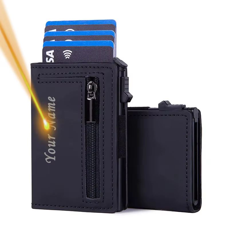 Porte-carte de crédit magnétique avec nom personnalisé, blocage Rfid, portefeuille minimaliste Pop-U