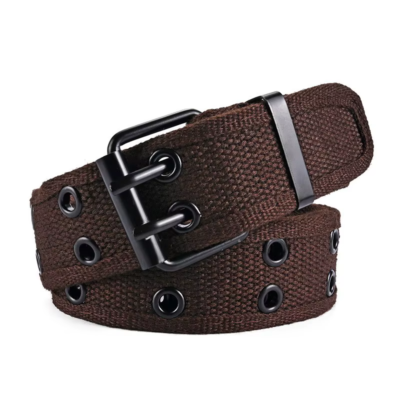 Ceinture pour hommes Double rangée boucle d'aiguille en métal ceinture tissée femmes loisirs Sport c
